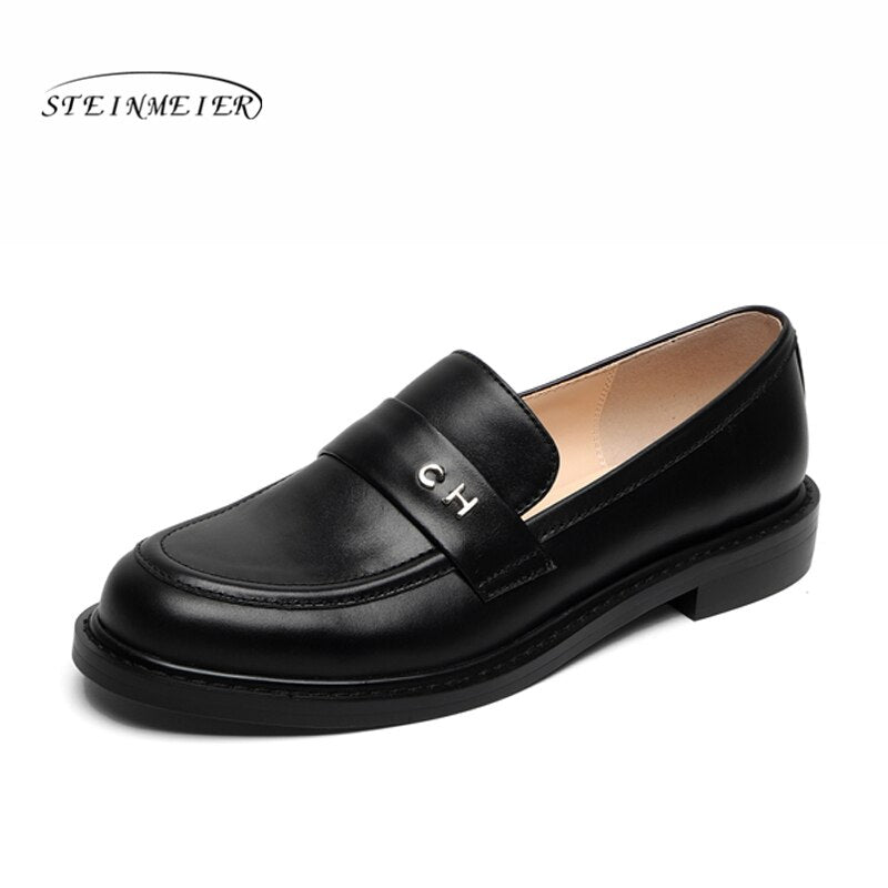 Women Flat 2022 Genuine Leather Sneakers Round Toe Slip On Penny Loafers Flats Platform Brogues Ladies Summer Gladiator Shoes