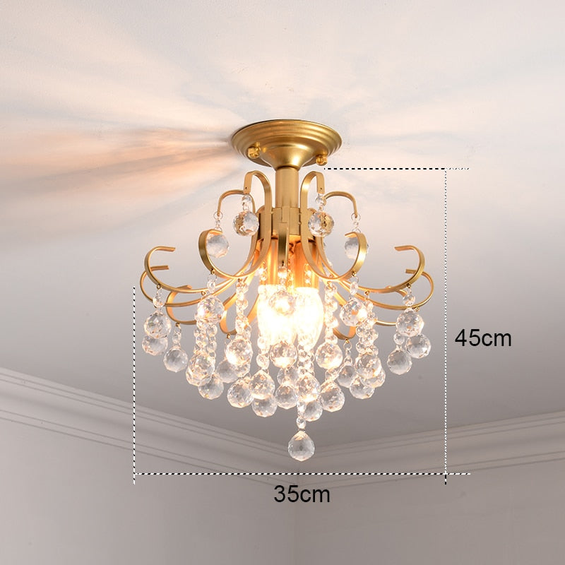 Modern Gold Crystal Small Round Ceiling Chandelier For Corridor Aisle Balcony Bedroom Living Room Led Home Indoor Light Fixtures