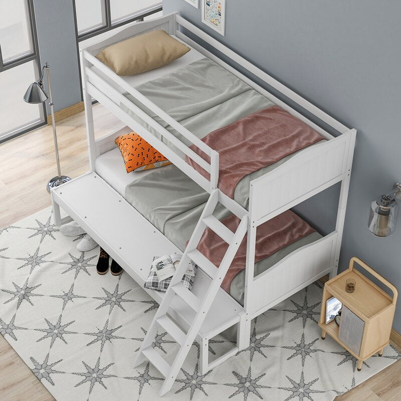 Twin Over Twin/Full Convertible Bunk Bed Bunk Bed With Removable Extra Platform With Ladder