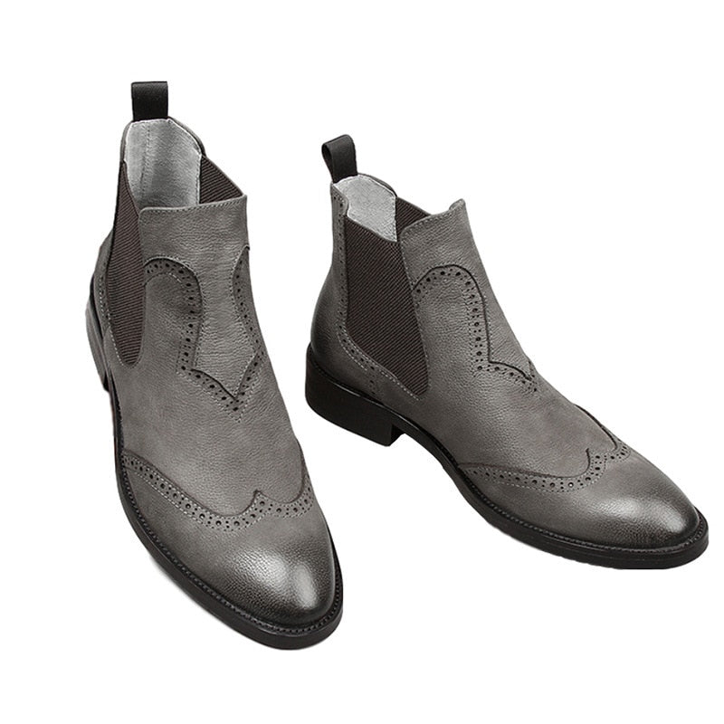 Brand Handmade New Gentlemen Vintage Leather Boots British Style Men Black Gray Botas Slip On Wedding Shoes Male Chelsea Booties