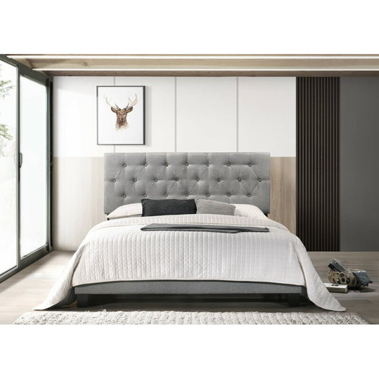 Upholstered Platform Bed with Padded Headboard, Box Spring Needed, Linen Fabric, Bedroom Furniture Twin/Queen Size Gray