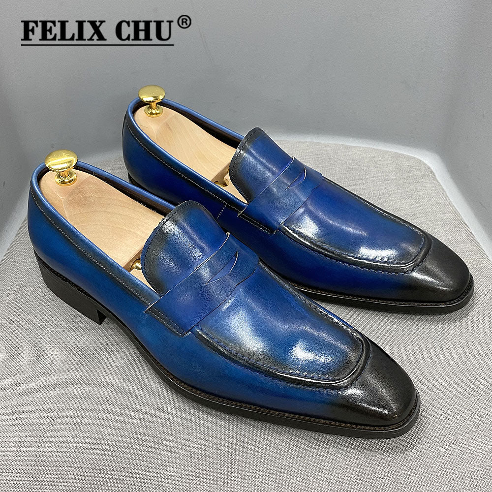 Big Size 8-15 Mens Penny Loafers Genuine Leather Blue Brown Business Dress Shoes for Men Quality Handmade Slip on Male Footwear