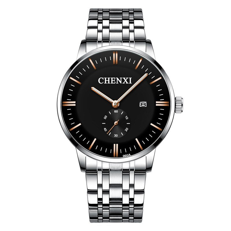 CHENXI Lover&#39;s Wristwatches Women Fashion Watches Men or Lady Quartz Watch Silver Stainless steel Waterproof Clock Date Watches