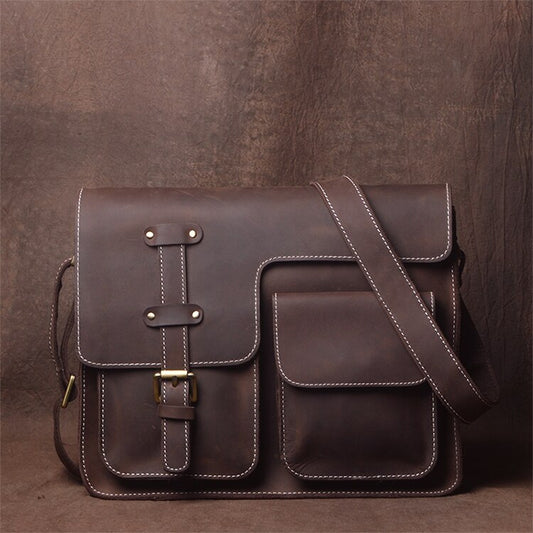 ZRCX Men&#39;s Vintage Crossbody Bag Genuine Leather Casual Shoulder  Retro Messenger Hight Quality Bag ,For 12.9-Inch Laptop