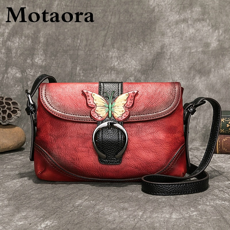 MOTAORA Women Bag Retro Genuine Leather Handbags For Women 2022 New Hand Painted Shoulder Bags Casual Small Messenger Bag Female