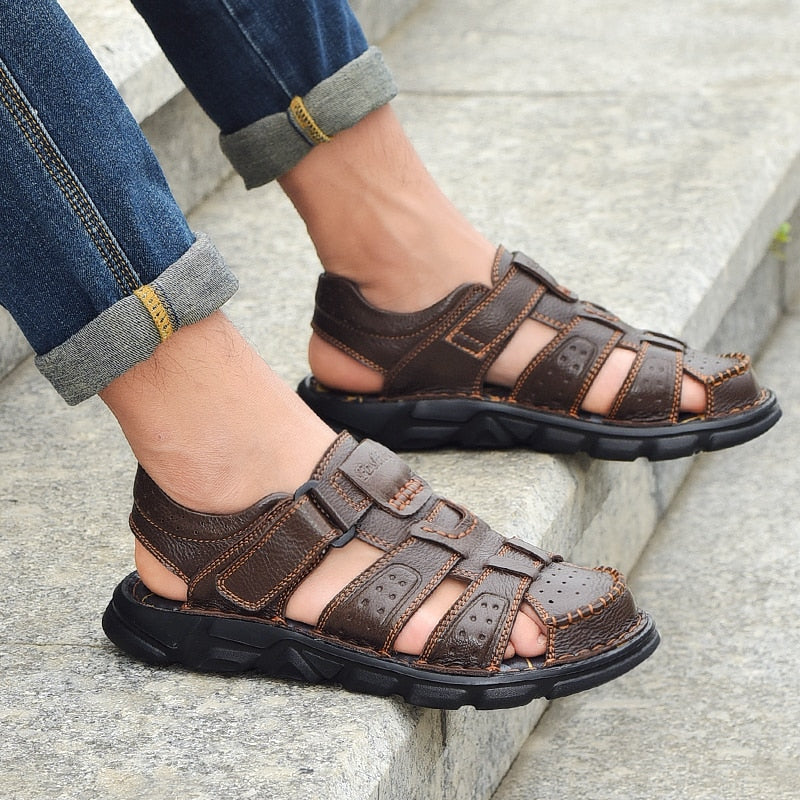 Genuine Leather Casual Shoes For Men High Quality Classic Men Sandals Summer Outdoor Walking Men Sneakers Breathable Men Sandals
