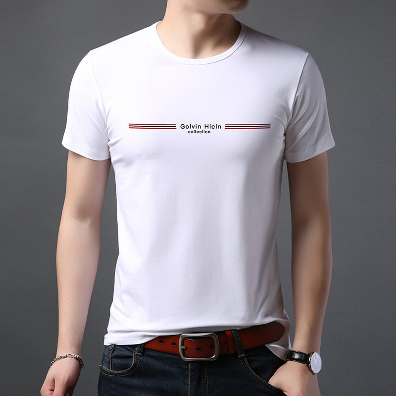 New 95% Cotton 5% Spandex Brand Print Plain Tops Summer t Shirt Men 2022 Round Neck Short Sleeve Casual Fashion Mens Clothes