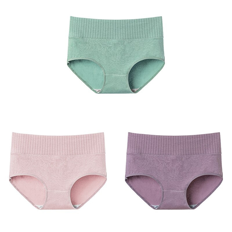 3 Pcs Cotton Women&#39;s Underwear Panties Solid High Waist Briefs Breathable Underpants Seamless Soft Plus Size Women Lingerie