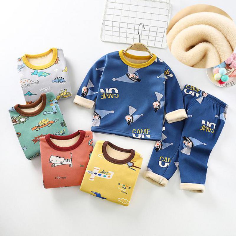 Children Pyjamas Winter Kids Clothing Sets Warm Fleece Pajamas For Boys Thicken Dinosaur Girls Sleepwear Baby Thermal Underwear