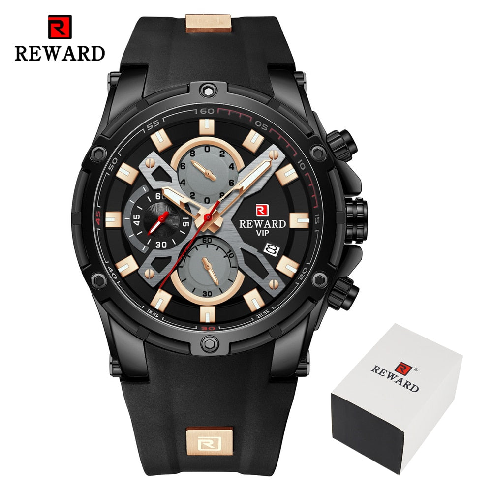 2022 New REWARD Mens Watches Blue Waterproof Top Luxury Brand Chronograph Sport Watch Quartz For Men Wristwatch Military Male