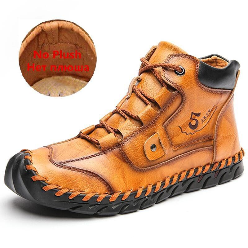 High Quality Leather Men Boots Warm Plush Snow Boots Winter Boots Work Shoes Men&#39;s Footwear Rubber Ankle Boots Sneakers Size 48