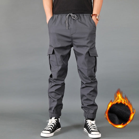 Winter Men Pants Thick Fleece Joggers Multi Pocket Loose Sport Trousers Male Casual Warm Sweatpants Cargo Pants M-6XL