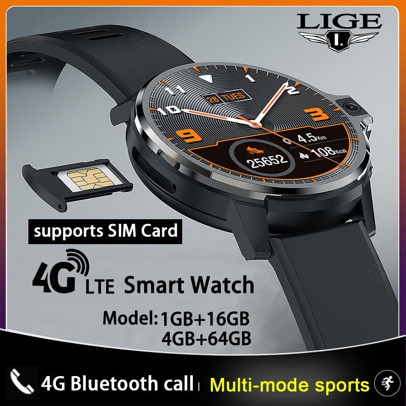 Smart Watch Men - LIGE 4G Smart Watch Men GPS WIFI SIM Card Bluetooth Call IP67 Waterproof Smartwatch Camera Monitor Tracker Location Phone Watch