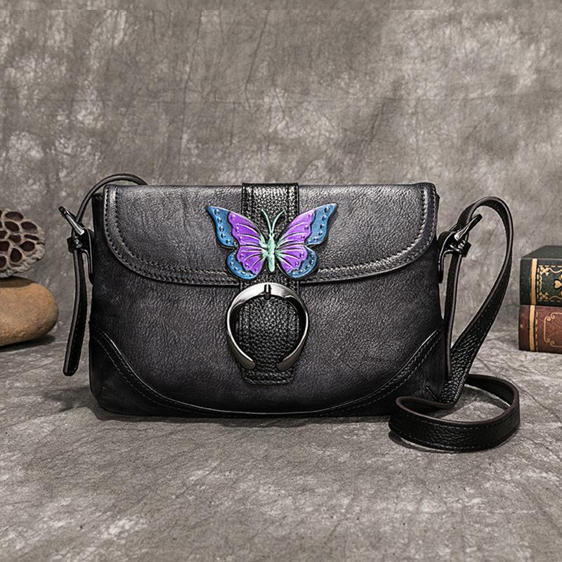 MOTAORA Women Bag Retro Genuine Leather Handbags For Women 2022 New Hand Painted Shoulder Bags Casual Small Messenger Bag Female