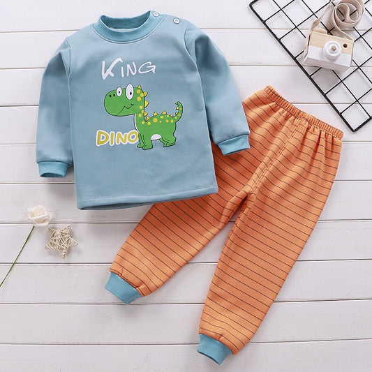 Winter Children Clothing Sets Warm Fleece Pajamas For Boys Girls Thicken Kids Dinosaur Sleepwear Baby Thermal Underwear Pyjamas