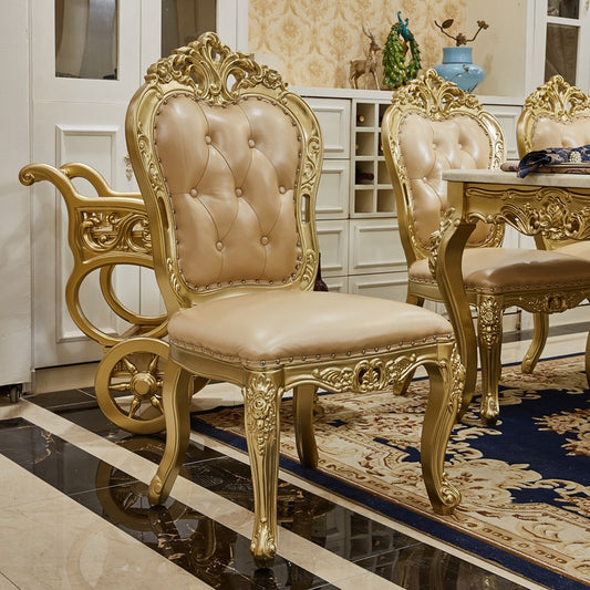 Champagne Marble Dining Table and Chairs European-style Long Luxury Dining Table Villa Solid Wood Carved Table