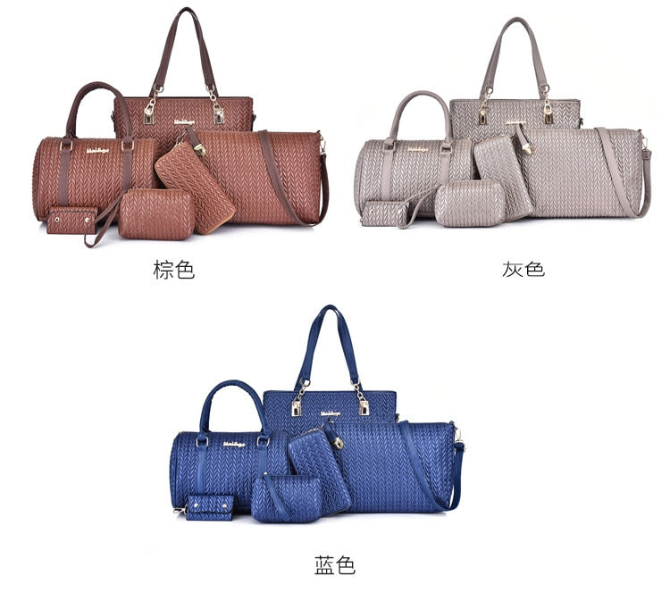 New Fashion Leather Shoulder Messenger Bag Luxury Designer Ladies Tote Composite Bags Purse Large Capacity Handbags 6Pcs/Set