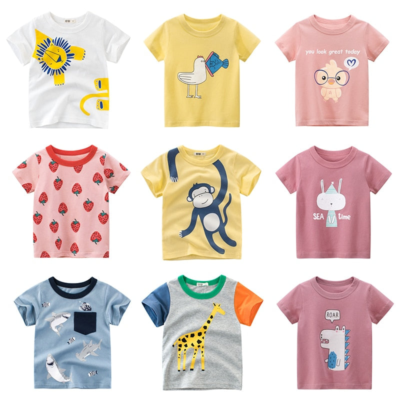 Cotton Children Kids T-shirt For Boys a Boy T Shirt Girls Tops Cartoon Baby Clothes Tee Short Sleeve Child&#39;s Shirts New 2021