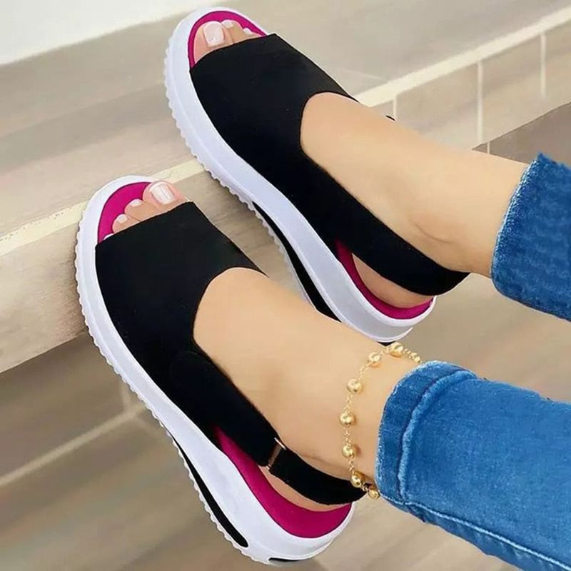 Fashion Shoes Women Platform Sandals Stretch Fabric Summer Women&#39;s Shoes Comfort Walking Ladies Sandalias Female Casual Footwear