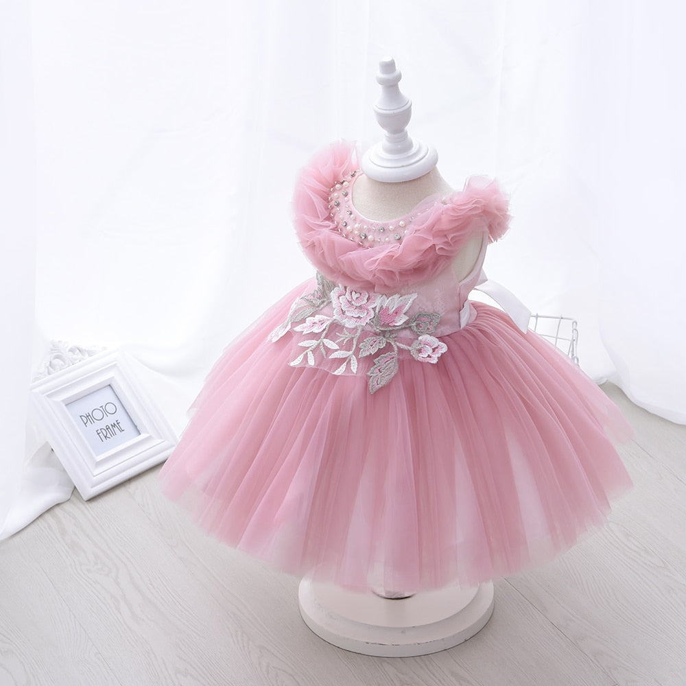 Yoliyolei Fluffy Collar Baby Girl Dress Flower Girl Wedding Dresses Party Ball Gown Appliques Kids Friendly Clothes with beading