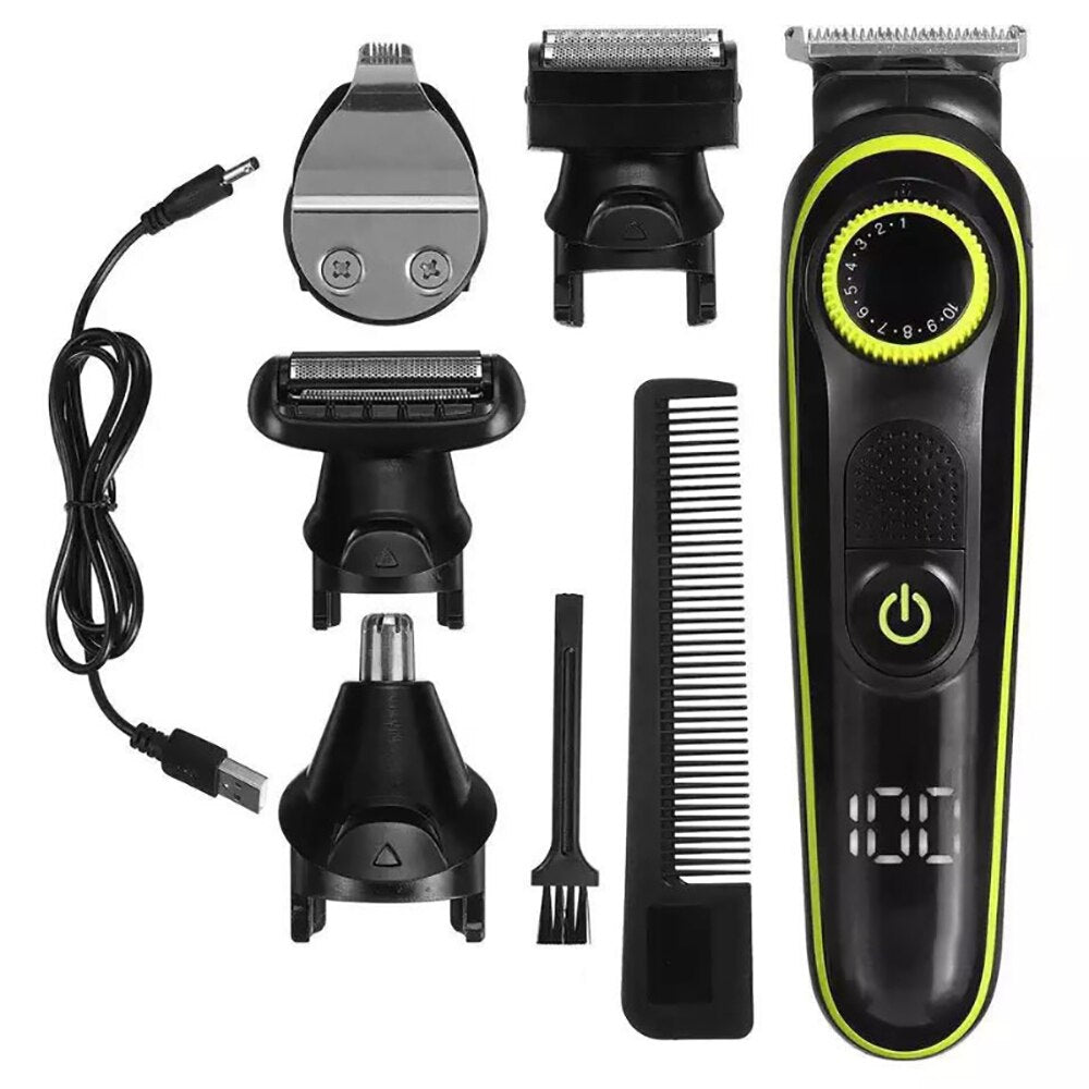 Professional LCD Hair Trimmer 5 in 1  Clipper Men Digital Electric  Cutting Machine Salon cut Cordless Rechargeable