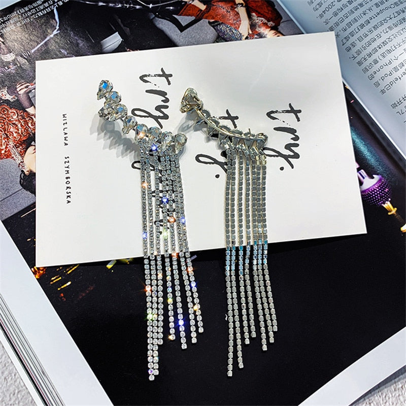 FYUAN Fashion Long Tassel Full Rhinestone Drop Earrings for Women Bijoux Shiny Water Drop Crystal Dangle Earrings Jewelry Gifts