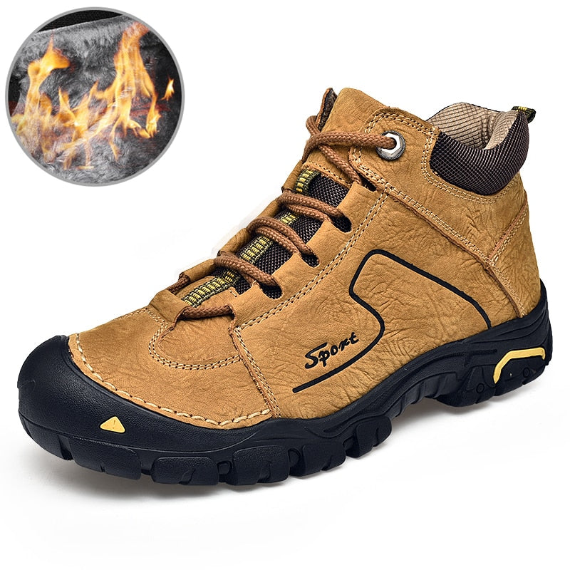 Golden Sapling Retro Men&#39;s Winter Boots Fashion Genuine Leather Casual Shoes Comfortable Mountain Trekking Boot Warm Plush Shoe