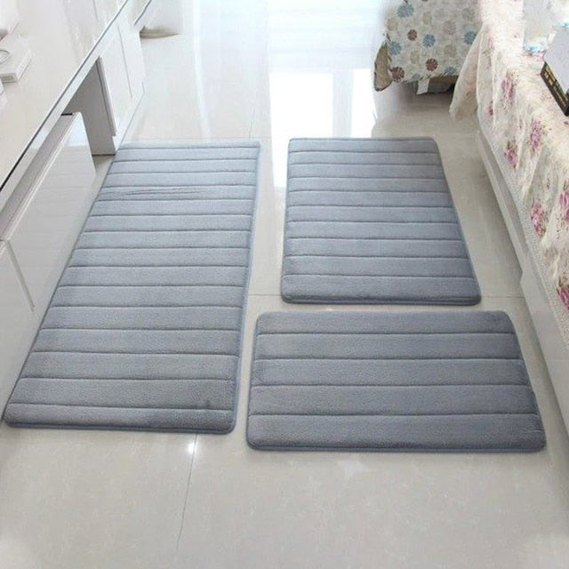 3pcs/set Thicken Floor Carpet for Living Room Non-slip Bathroom Mat Set Coral Fleece Bedside Long Mat Bedroom Door Mat 10 Colors