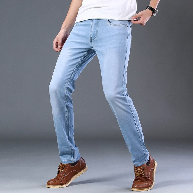 2021 Sulee Brand Top Classic Style  Men Spring Summer Jeans Business Casual Light Blue Stretch Cotton Jeans Male Brand Trousers