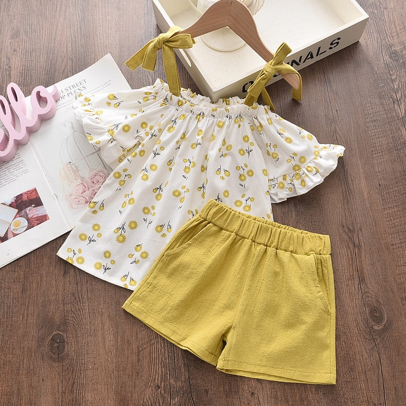 Menoea Girls Clothing Sets 2022 New Style Summer Children&#39;s Clothes Cute  Dots Lace + Bow Short Pants 2pc Suits Kids Outfits