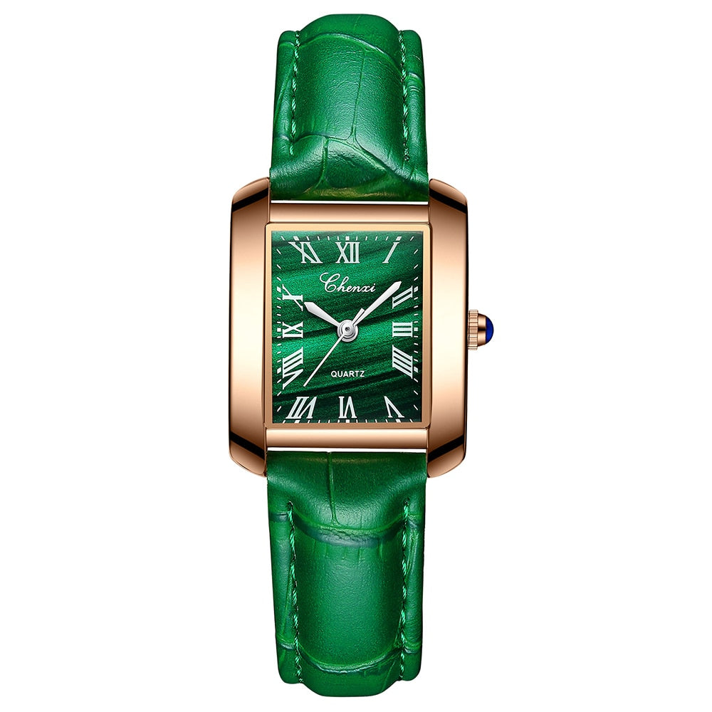 CHENXI Top Brand Luxury Women Elegant Quartz Watch Malachite Green Casual Waterproof Leather Ladies Wristwatch Relogio Feminino