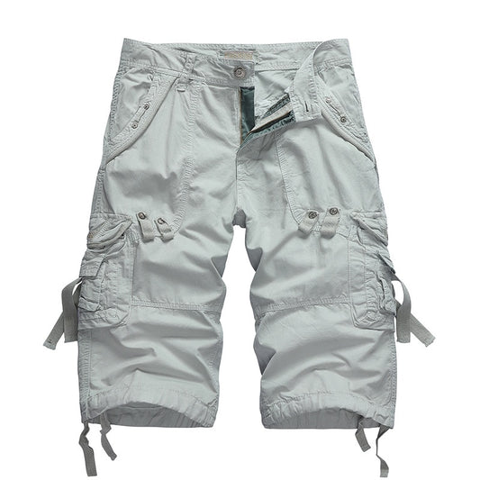Summer Cargo Shorts Men Cotton Casual Outdoor Military Men's Shorts Multi-Pocket Fashion Calf-Length Pants Men Plus Size