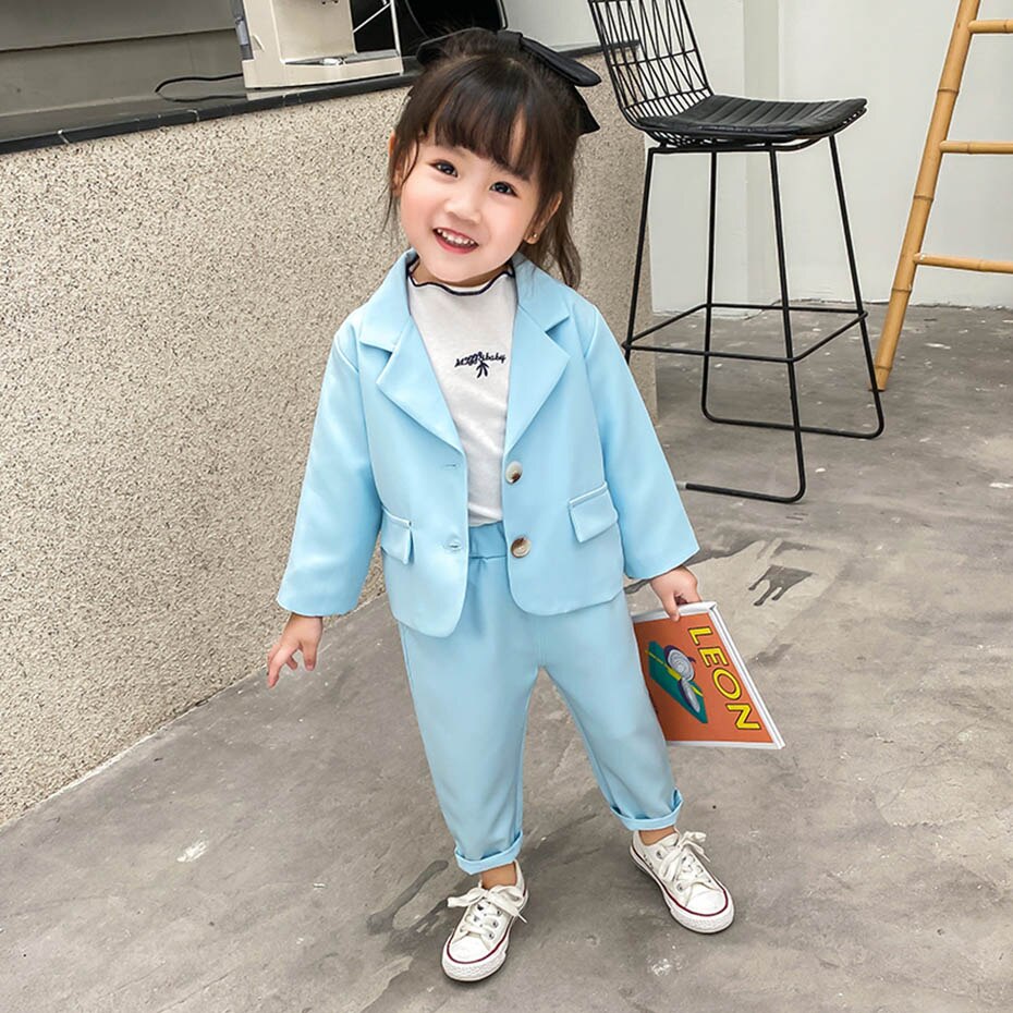 Baby Girl Suit Set Solid Color Girls Clothing Jacekt + Pants Girls Clothing Sets Spring Autumn Kids Suit Set