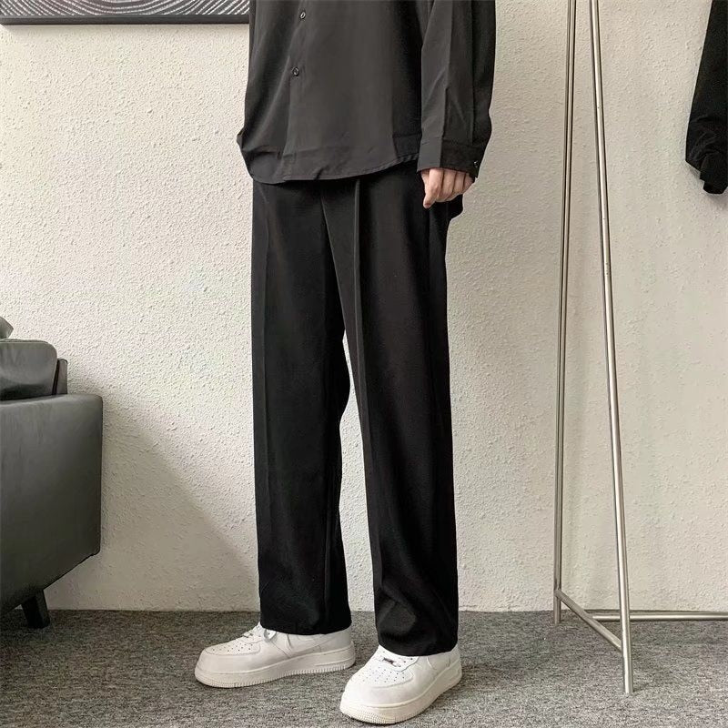 Brown/Black Suit Pants Men Fashion Society Mens Dress Pants Korean Loose Straight Casual Pants Mens Office Formal Trousers S-3XL