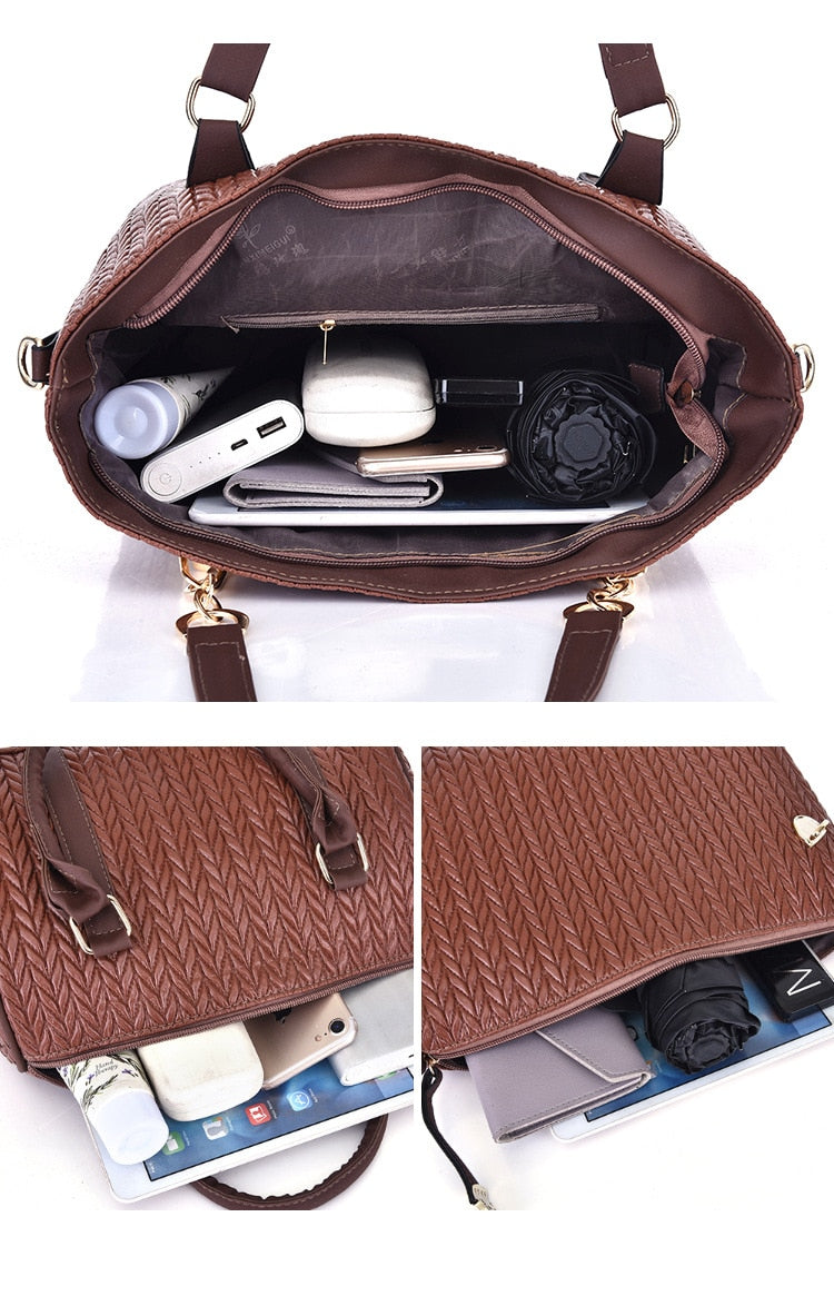 New Fashion Leather Shoulder Messenger Bag Luxury Designer Ladies Tote Composite Bags Purse Large Capacity Handbags 6Pcs/Set