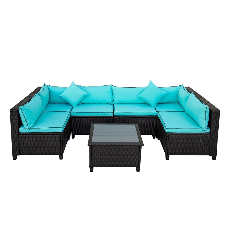 U-style Quality Rattan Wicker Patio Set, U-Shape Sectional  With Cushions And Accent Pillows Outdoor Furniture Set