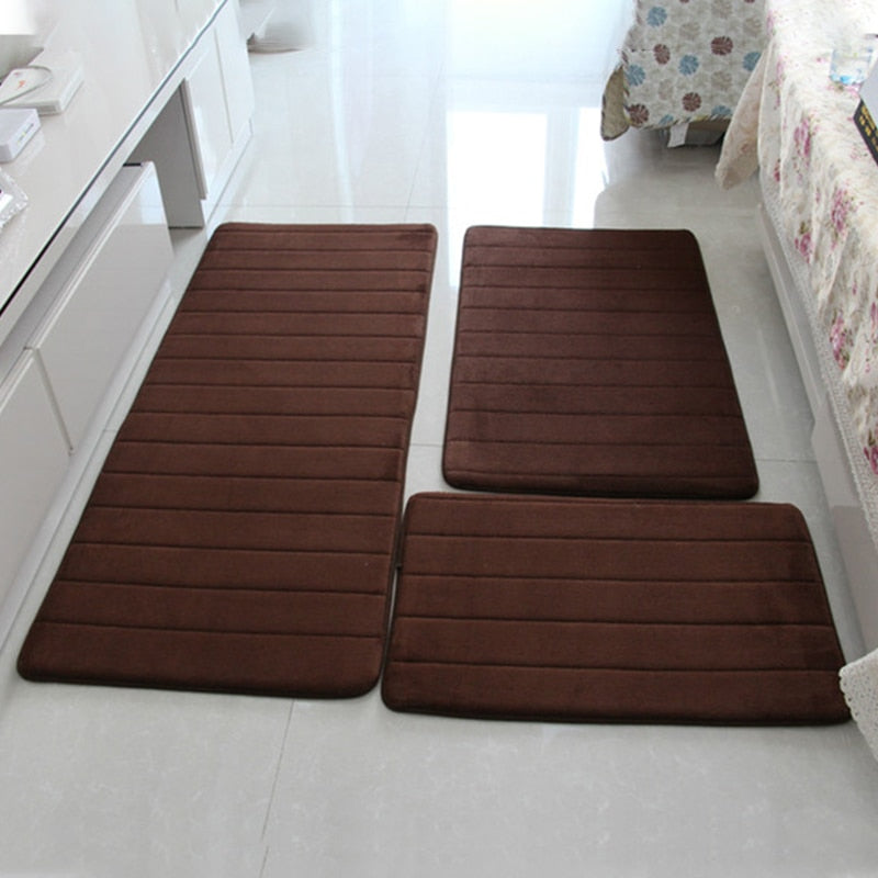 3pcs/set Thicken Floor Carpet for Living Room Non-slip Bathroom Mat Set Coral Fleece Bedside Long Mat Bedroom Door Mat 10 Colors