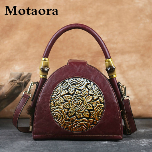 MOTAORA Retro Women Bag Handmade Embossed Handbag For Women High Quality Leather Shoulder Bag Ladies Luxury Vintage Bags Female