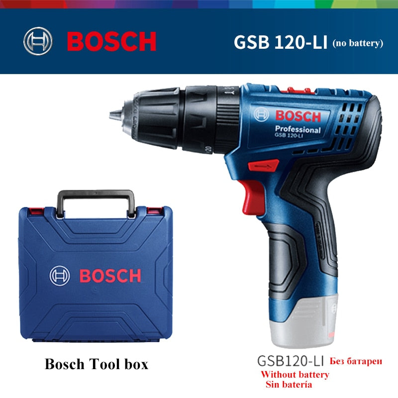 Bosch 3 In 1 Electric Drill GSB 120-LI 12V Rechargeable Cordless Impact Drill Multi-function Home DIY Screwdriver Power Tool