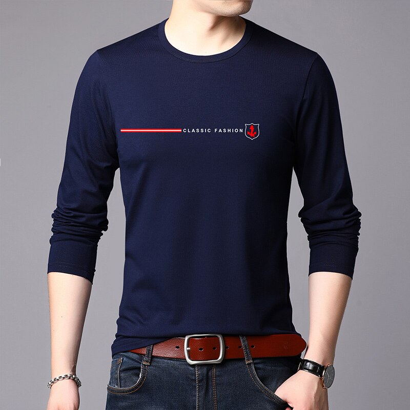 Top Quality New Fashion Brand 95% Cotton 5% Spandex t Shirt For Men O Neck Plain Slim Fit Long Sleeve Tops Casual Men Clothes