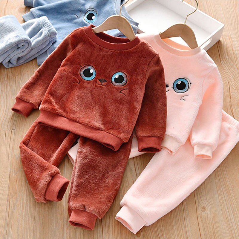 Kids Clothes Flannel Baby Pyjamas Winter Lounge Set Long Johns Kids Clothes Girls Loungewear Clothes Boys Sleepwear Pyjamas Suit