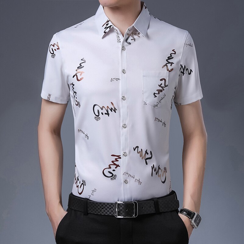 New Men Shirt High Quality Silk Print Summer Short sleeve Casual Shirts Men Slim Fit Camisa Masculina Drop Shipping C749