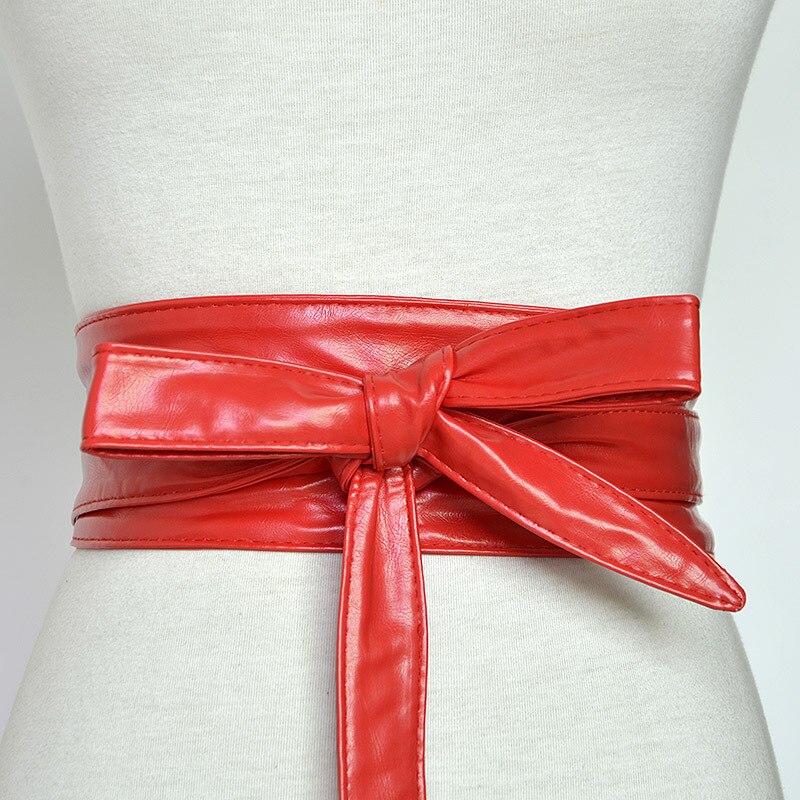 RAINIE SEAN Women Belt Leather Cummerbunds For Women Burgundy Belt For Coat Bow Self Tie Wrap Brand Ladies Fashion Belt