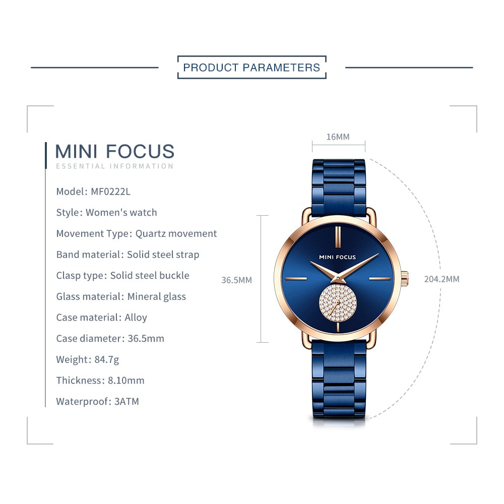 New MINI FOCUS Fashion Women&#39;s Watches Quartz Ladies Top Brand Luxury Waterproof Stainless Steel Clock Relogio Feminino gift box