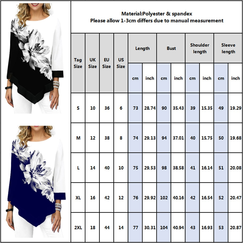 Floral Printed Women Blouse Asymmetric Hem O Neck Long Sleeve Shirts Summer Female Pullover Tops Blusas Fashion Lady Camisa