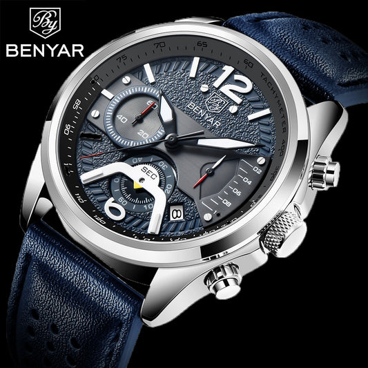 BENYAR 2021 New Men Watch Top Brand Waterproof Men Quartz Wristwatch Military Leather Watch Men Sports Chronograph Reloj Hombre