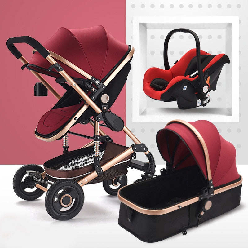 Multifunctional 3 in 1 Baby Stroller High Landscape Stroller  Folding Carriage Gold Strollers Newborn Stroller Free Shipping