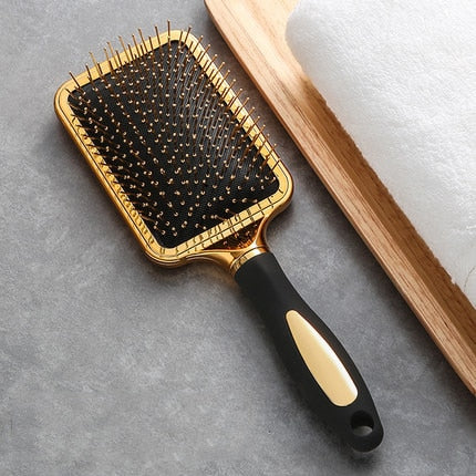 Hair Comb Scalp Massage Gold Plating Luxury Comb Hairbrush Nylon Women Curly Detangle Hair Brush Salon Hairdressing Styling Tool