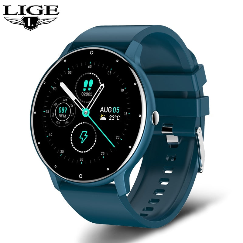 LIGE 2021 New Smart Watch Men Full Touch Screen Sport Fitness Watch IP67 Waterproof Bluetooth For Android ios smartwatch Men+box