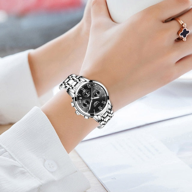 LIGE 2021 New Fashion Women Watches Ladies Top Brand Luxury Waterproof Quartz Clocks Watch Women Stainless Steel Date Gift Clock